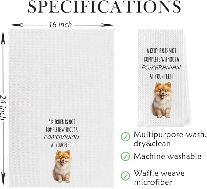 Pomeranian Kitchen Towels - Funny Pomeranian Decorative Waffle Weave Microfiber Kitchen Cloths, 16x24 Inches