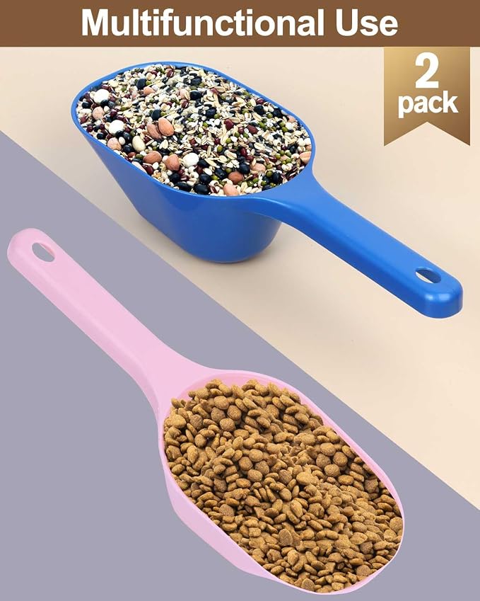 2 PACK Dog Food Scoop,1 Cup Capacity Pet Food Scoop For Dog and Cat | Pink and Blue,Clear Markings for Precise Measuring 1/2 and 1 Cup Lines,Dishwasher Safe,Plastic,Portable and Sturdy