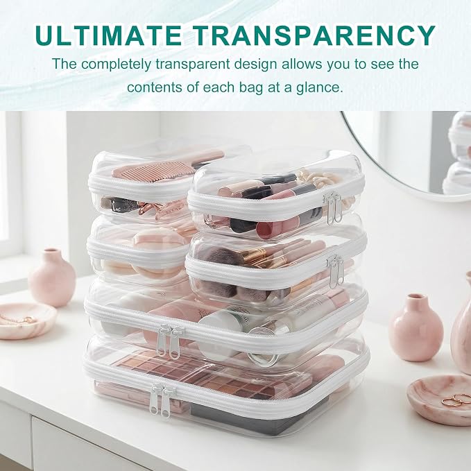 6 Pack Clear Hard Shell Zipper Case, Clear Zipper Pouches for Organizing, Diaper Bag Organizer Pouches, Plastic Cosmetic & Travel Toiletry Pouch Set (2M+4S)