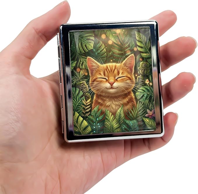 Weekly Pill Organizer, Metal Pill Box with 8 Compartments, Small Travel Pill Case for Purse Pocket, Medicine Vitamin Supplement Organizer (Jungle Cat)