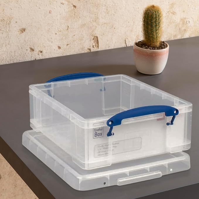 Really Useful Box Stackable 8.1L Plastic Storage Container, 5 Pack | Bin with Snap Lid & Built-In Clip Lock Handles for Home & Office Organization