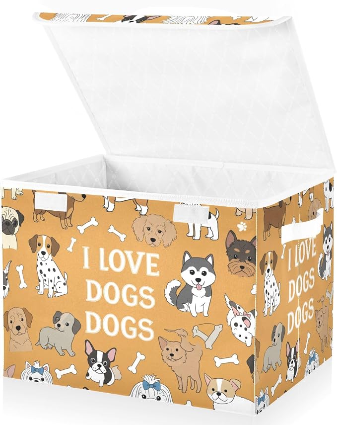 Pet Animal Motif Storage Bins with Lids Closet Bedroom 40L Fabric Bin | Decorative Storage Boxes, Foldable & Stackable, Dust-Proof Flip Top, Reinforced Handles, For Home & Dorm, Clothes & Toy Box