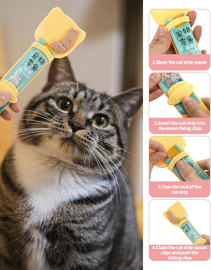 5 PCS Cat Food Can Covers Lids Set, Silicone Pet Food Can Lids with Multi-Function Cat Food Spoon and Opener, Cat Bar Squeezer, Stainless Steel Wet Food Spoon for Cats and Dogs (Pink) (Orange)