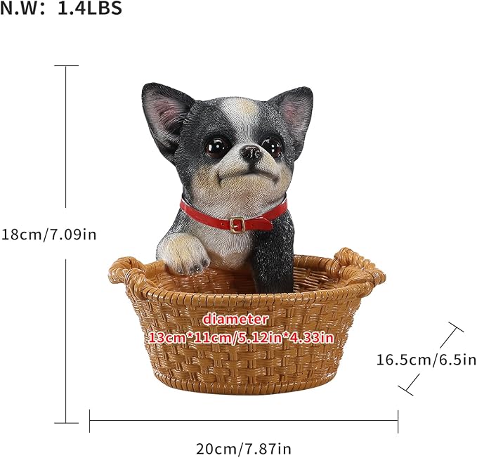 Cute Chihuahua Candy Bowl, Resin Dog Figurine Key Bowl for Entryway Table, Desktop Storage Basket Organizer for Desk, Unique Dog Lover Gift