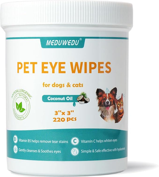 MEDUWEDU Eyes Wipes for Dogs & Cats 220 Counts, Grooming Kit Care for Dogs and Cats, Prevent Tear Stains, Eye Debris, Discharge, Mucus Secretions,Coconut Scent