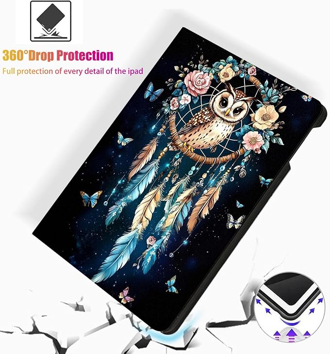 for Microsoft Surface Pro 11/10/9-13" 2024/2022 Tablet Case,Auto Wake/Sleep,Adjustable Stand Protective Cover - Owl Dreamcatcher