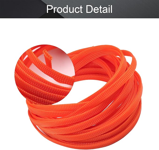 Heyiarbeit 10m/32.8ft PET Expandable Braid Cable Sleeving Flexible Wire Mesh Sleeve Orange 8mm