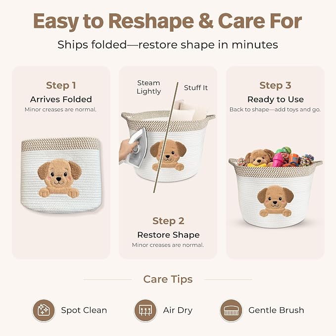 Golden Retriever and Lab Dog Toy Basket, Cotton Rope Storage Bin, 15x11 in | Pet Toy Storage, Blanket and Leash Organizer, Soft Felt Puppy Patch, Dog Mom Gift, Living Room and Crate Side Bin, Spot Clean