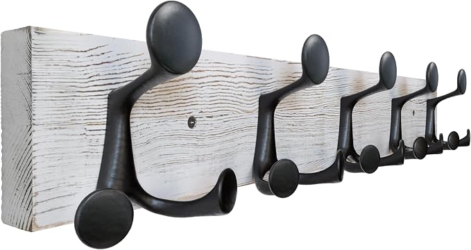 SKOLOO 24-Inch Wood Coat Rack Wall Mount with 5 Triple Hooks - Ideal for Family Entrances, Classrooms, and Pet Supplies Storage - Perfect Coat Hooks for Wall,Distressed White Wash