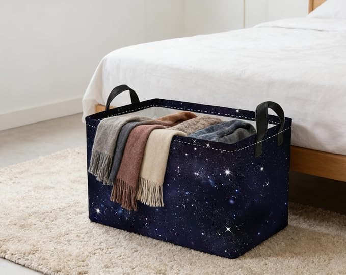 Essme Rectangular Space Basket,Kids Storage Bins Organizer with Handles for Girls Room Decor, Gift Basket,Shelf Basket.(Space)