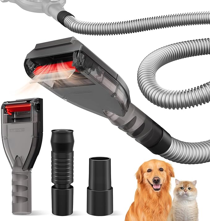Portek Dog Brush Vacuum Attachment for Shark Navigator Lift Away NV360 Rotator NV501 Rocket HV301 HV322 Stratos AZ300..., Pet Hair Shedding Grooming Tool Kit with Extension Hose Adapters