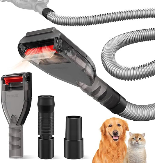 Portek Dog Brush Vacuum Attachment for Shark Navigator Lift Away NV360 Rotator NV501 Rocket HV301 HV322 Stratos AZ300..., Pet Hair Shedding Grooming Tool Kit with Extension Hose Adapters