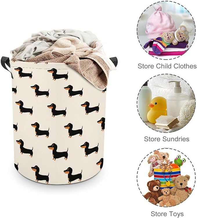 Collapsible Storage Hamper with Handles Doxie Dachshund Weiner Dog Pet, Waterproof Laundry Basket for Clothing, Toys, and Bathroom Use