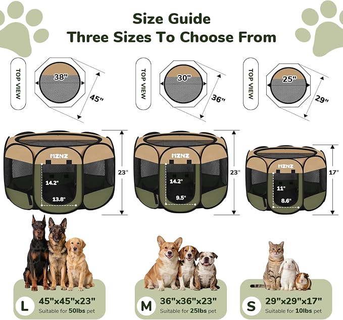 Dog Cat Small Animal Puppy Playpen Crate, Large, Olive Green | Portable Pop Up Pet Cage Enclosure Tent Kennel Indoor Outdoor with Carrying Case, No Assembly, Camping Use