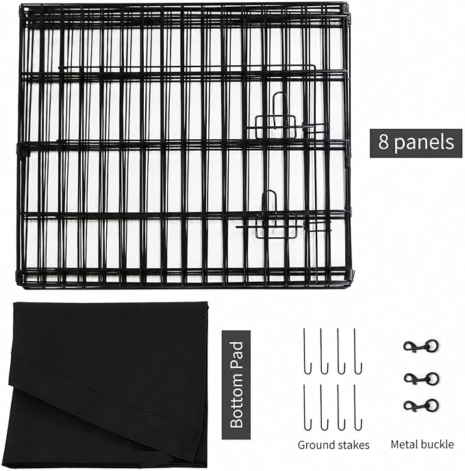 PETIME Foldable Metal Dog Exercise Pen/Pet Puppy Playpen Kennels Yard Fence Indoor/Outdoor 8 Panel 24" W x 30" H with Bottom Pad