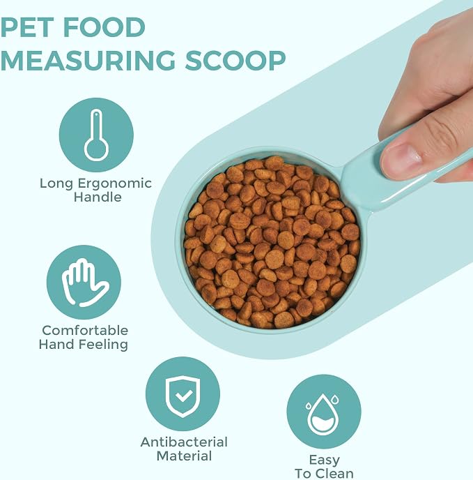 ComSaf MSBC Melamine Pet Food Scoop, Cat Food Measuring Cups, Comfortable Long Handle Scoop for Dog, Cat, Ferret and Rabbit Food, 1 Cup Size Pet Food Feeding Scoop (Blue) (Pack of 2)