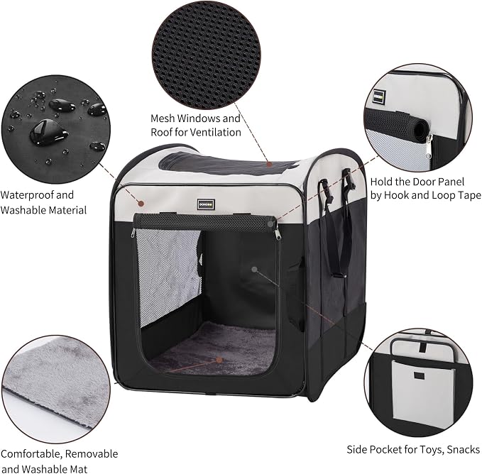 Dog Kennels and Crates for Medium Dogs, Portable Pop Up Indoor Pet Cage with Sturdy Wire Frame, Collapsible Travel Crate Soft Sided Cat Bag Escape Proof (Black, 36.0" L x 23.0" W x 28.0" H)