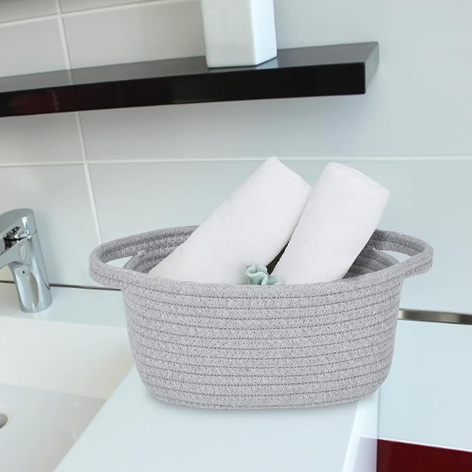 ABenkle Small Storage Basket, Mini Basket, Cute Tiny Cotton Rope Woven Baskets, Shelf Storage, Boho Decorative Toy Storage Bin Gift Baskets