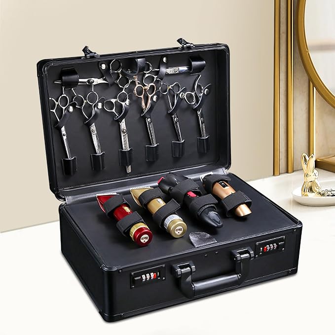 Barber Carrying Case,Large Barber Beauty Salon Tool Kits Storage,Portable Travel Carry Case for Barber Hair Stylist Pet Groomer, for Clippers Trimmers Scissors Blades Guards Shears (Black)