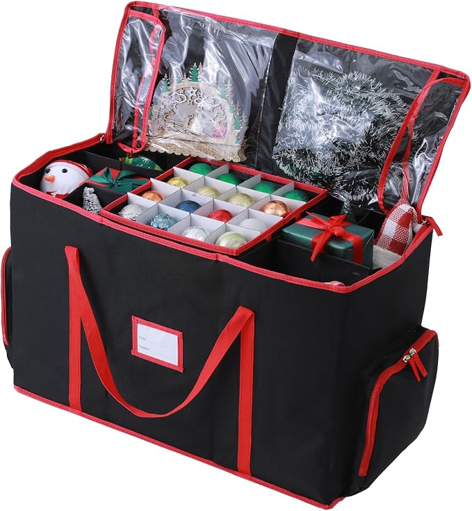 Large 2-in-1 Christmas Ornament Storage Box - High Capacity Storage, Easy Organization Protect Your Holiday Decorations (Black)
