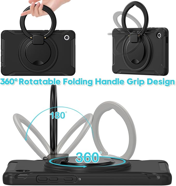 Heavy Duty Shockproof Case for Samsung Galaxy Tab A11 8.7 Inch 2025 (Model: SM-X133/X135/X135F) - with 360° Rotating Stand Handle, Built-in Screen Protector,Kid-Friendly Protective Cover (Black)