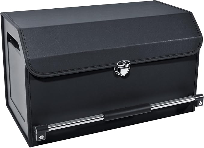 Car Trunk Organizer Leather Car Storage Organizer with Lid Car Organizer | Suv Trunk Organizer with Sturdy Handle Car Cargo Storage Box for Minivan, Sedan, Jeep (Black, 20.47 x 11.4 x 12.2in)