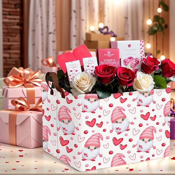 Cute Large Valentine's Day Gift Basket Empty Heart Decor Storage Bin for Kid Baby Room Décor (Dwarf Elf Love)