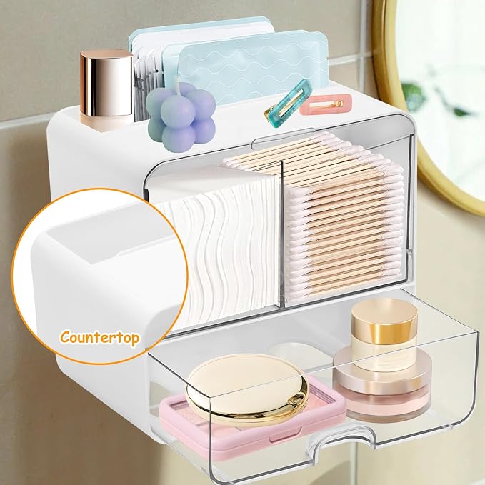 Qivine Tampon Holder for Bathroom Wall, Feminine Product Organizer Wall Mounted Tampon Dispenser, Pad Dispenser Wall Mount Pad and Tampon Organizer With Drawer and Lid No Drilling Installation