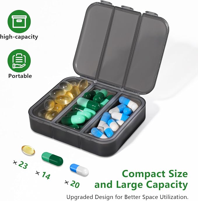 Weekly Pill Organizer, 7 Day Large Pill Box 3 Times a Day, One-Touch Easy Open Travel Medication Case for Seniors, Moisture-Proof Vitamin Holder with AM PM