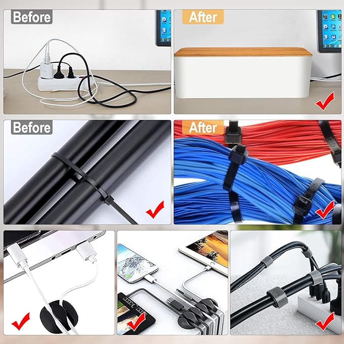 128PCS Cable Management Box 3Pack Cable Management Kit for Power Strip to Hide Wires,Cord Hider Boxes,Cord Box Safe ABS Material Wire Organizer of Cable Clips Sleeve for Home & Office, White