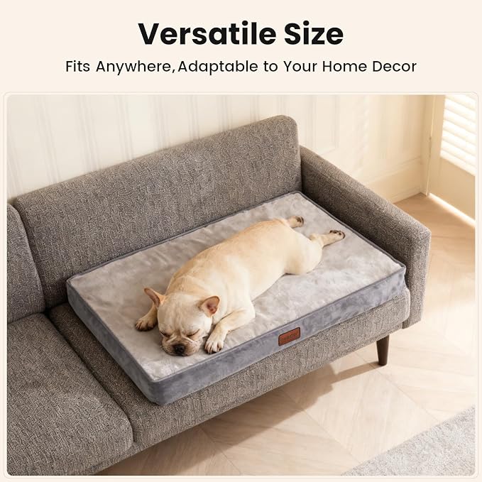 OhGeni Orthopedic Waterproof Medium Dog Bed, Memory Foam, 30 inch(Gray) | Machine-Washable Removable Cover in Easy-Clean Fabric, Reversible Memory Foam & Easy-Carry Handle, Suitable for Crate