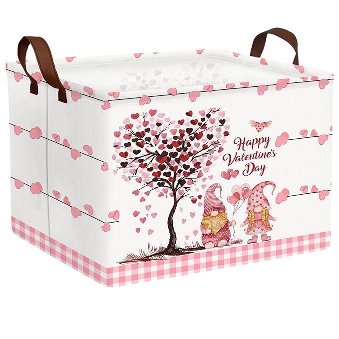 Cute Large Valentine's Day Gift Basket Empty Heart Decor Storage Bin for Kid Baby Room Décor (Pink Dwarf Love Tree)