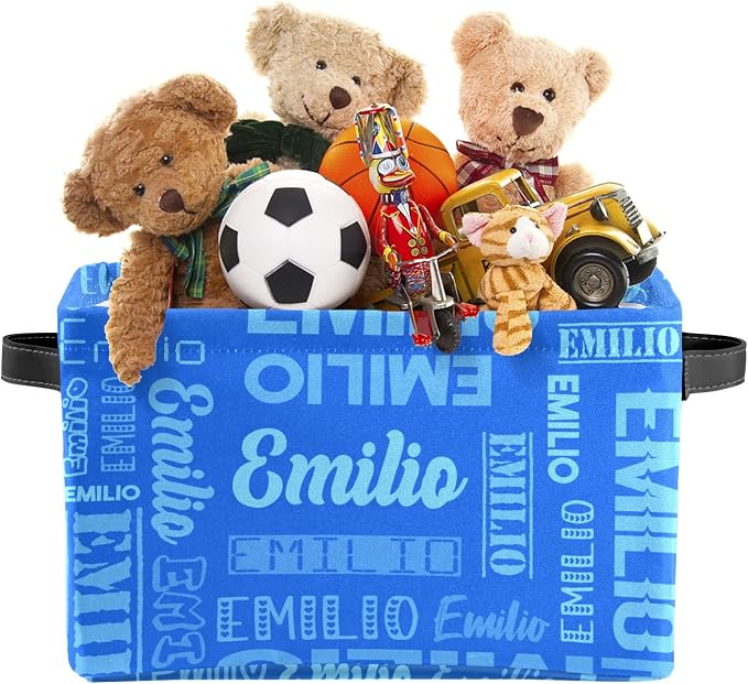 Personalized Toy Box Storage Bins for Boys Girls with Name, Kids Custom Storage Basket Cubes Organizer with Handles, Shelf Closet Storage Baskets Bin Customized Gift, 1 Pack