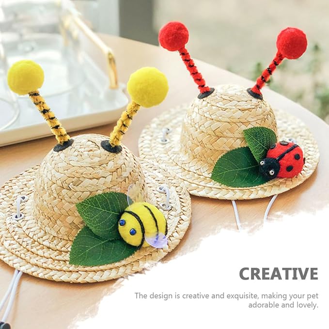 IMIKEYA Decorative Pet Straw Hat Summer Cat Hat Headwear Insect Pattern M Size Kitten Photo Props