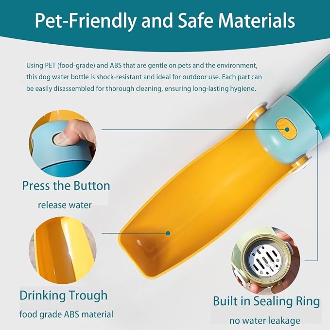 Dog Water Bottle Portable,Puppy Travel Water Bowl,Dog Water Bottle Dispenser for Walking,Puppy Essentials,One-Touch Water Dispensing & Retraction,Thick Body,Shockproof & Durable (Green, 480ml/16oz)
