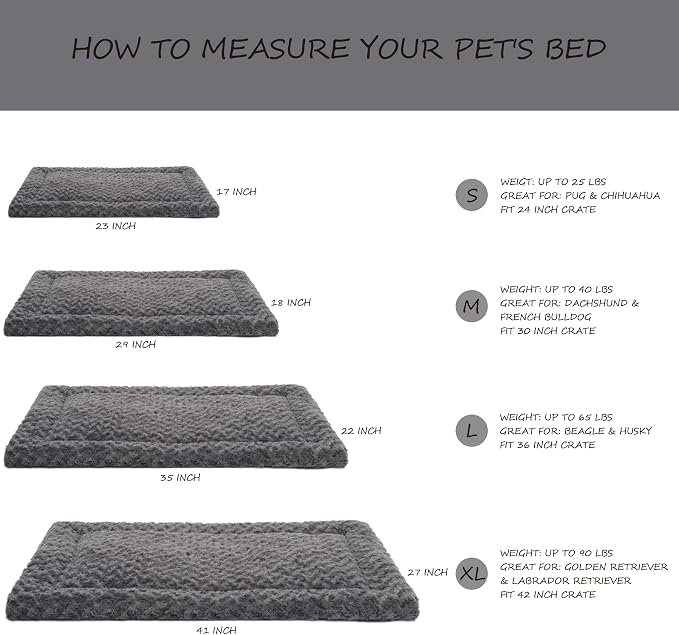 Exsnugy Washable Dog Bed Mat Medium Size Fluffy Pet Crate Pad 36x23 | Non-Slip Bottom Kennel Beds Ultra Soft Comfy Sleeping Mattress for Large Medium Small Dogs Gray
