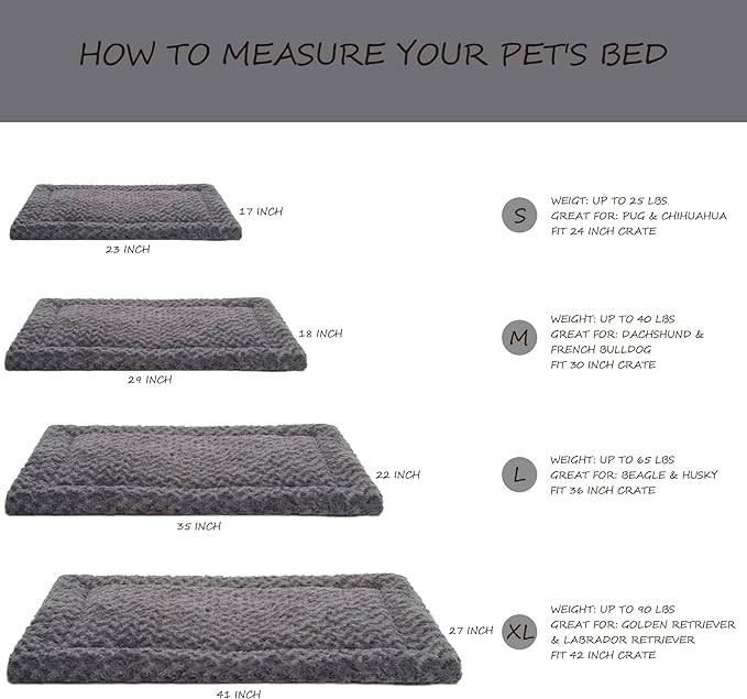 Exsnugy Washable Dog Bed Mat Medium Size Fluffy Pet Crate Pad 24x18 | Non-Slip Bottom Kennel Beds Ultra Soft Comfy Sleeping Mattress for Large Medium Small Dogs Gray