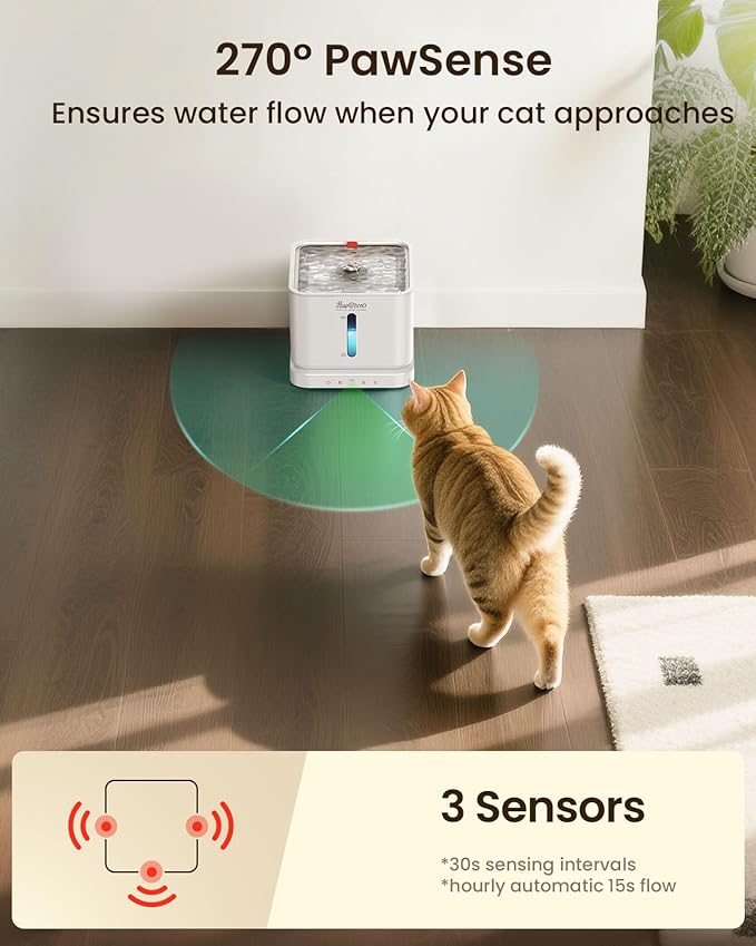 Cordless Cat Water Fountain, 3L/100oz Stainless Steel Tray, Cat Fountains for Drinking, Pet Water Fountains Indoor, Automatic Dog Water Bowl Dispenser, Rechargeable Battery Operated White
