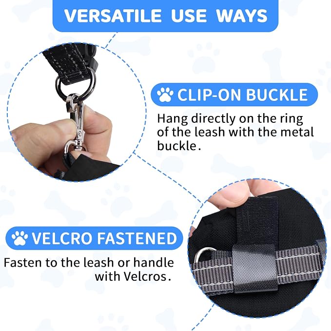Dog Poop Bag Holder with Treat Pouch, 2 Zipper Pockets & Leash Clip | Waste Bag Dispenser with 1 Roll Poop Bags, Quick Access Treat Storage, Hands-Free Design for Dog Walking, Training & Travel