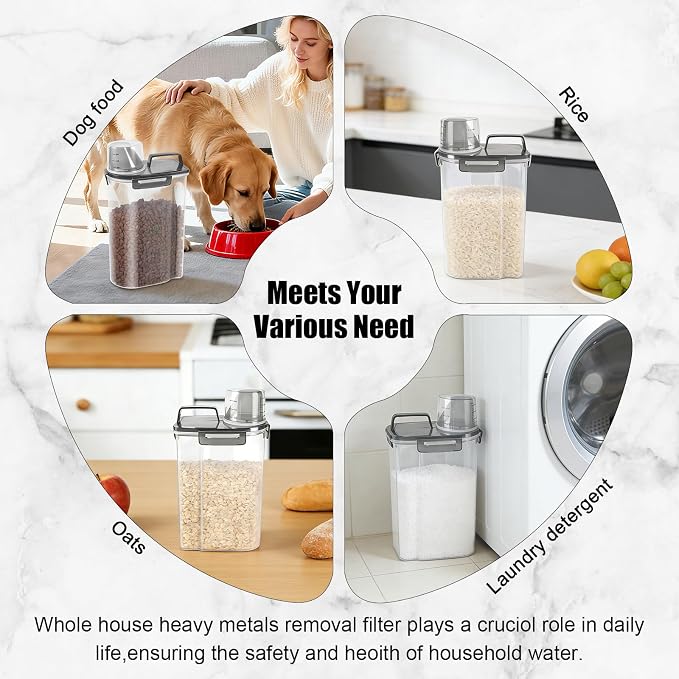 LEAWALK 3-5Lbs Airtight Small Cat Dog Pet Food Storage Containers BPA Free, with Large Pour Spout/1 Measuring Cup/ 4 Safety Locks and Double-layer Silicone Strip (Clear Black 2Pack)