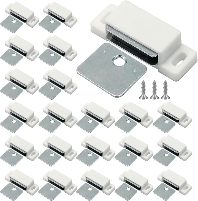 24Pcs Cabinet Door Magnets Catch, White | Magnetic Shutter Hardware, Drawer Latch, For Closure Cupboard Closet Bathroom