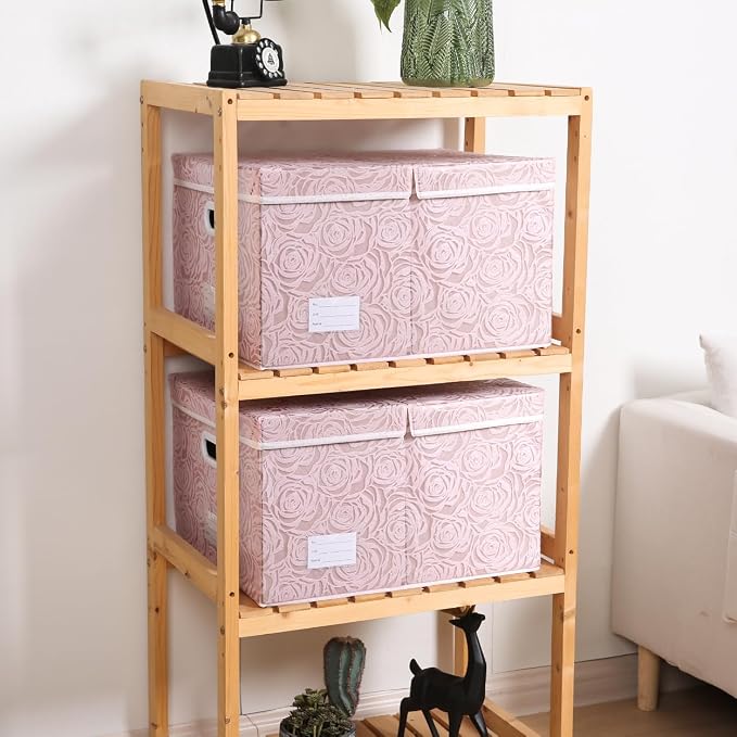 Extra Large Collapsible Storage Boxes with Lids Fabric Decorative Storage Bins Cubes Organizer Baskets with Cover Handles Divider for Bedroom Closet Living Room 19.6x15.7x11.8 Inch 3 Pack