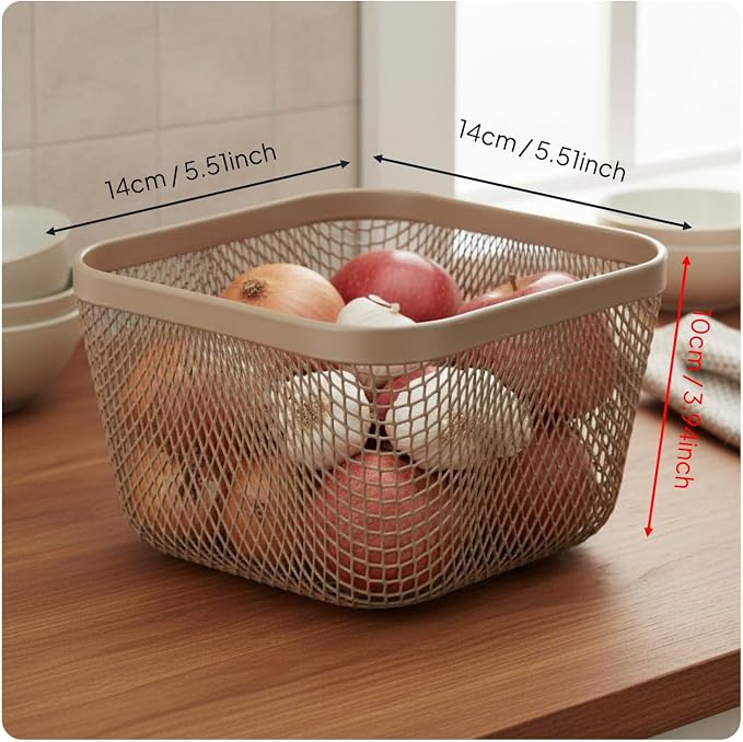 Metal Storage Basket Wire Organizer Bin Mesh Container Holder Ventilated Iron Construction With Smooth Surface For Pet Supplies Grooming Items In, Brown, Square