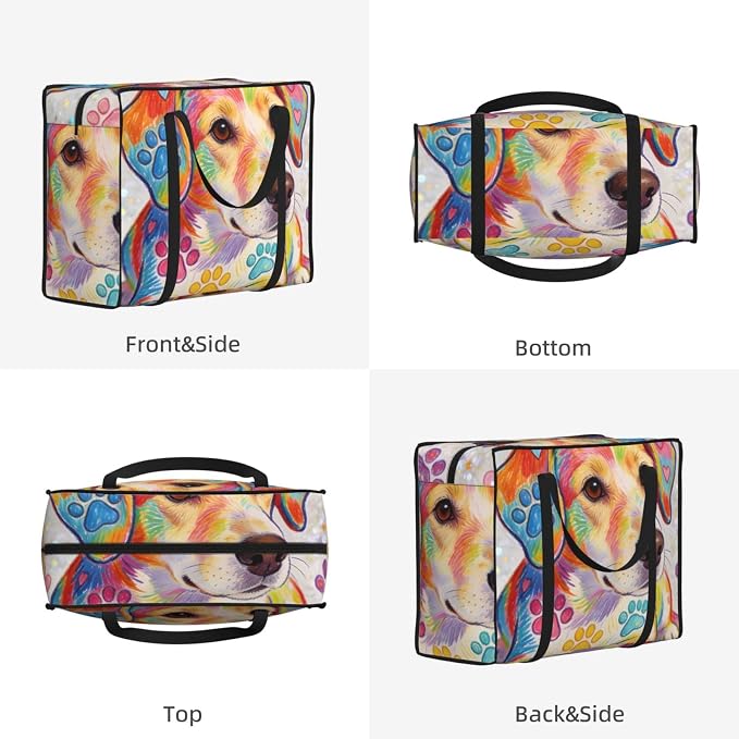 Clothes Storage Bags Pet Colorful Doodle Paw Hearts Dog, Heavy Duty Oxford Fabric Packing Tote with Strong Zippers for Closet Organizers and Bedroom Storage