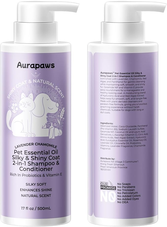 2-in-1 Dog Shampoo and Conditioner, Probiotic Pet Shampoo for Moisturizing & Detangling, Smooths Dry, Frizzy Coats, Dog Grooming Shampoo for Long and Short-Haired Coat Care, 17oz, 2-Pack