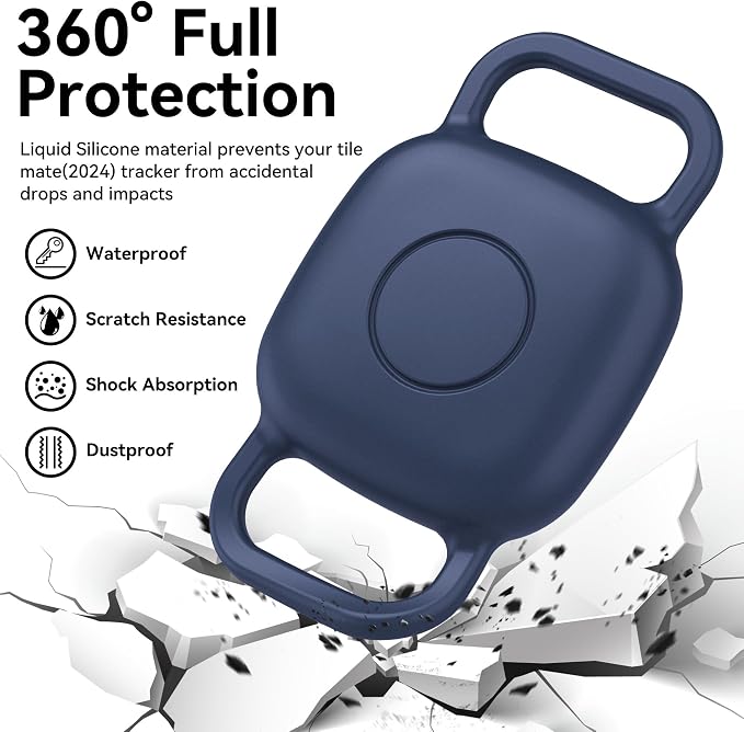 Waterproof Dog Collar Holder for Life360 Tile Mate Tracker, 2-Pack Durable Silicone Cover, Anti Lost for Life 360 Tile Tracker Case for Cat & pet Collars, Easy Installation, Lightweight, Navy Blue
