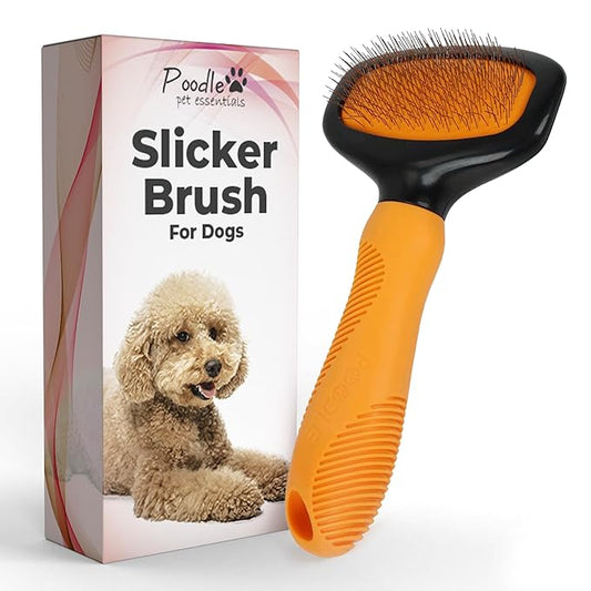 Poodle Pet Slicker Brush - For Dogs, Cats, Rabbits - Matted/Loose Fur, Knots - Suitable for Doodle/Goldendoodle Grooming and Shredding Short/Long Hair (Orange)