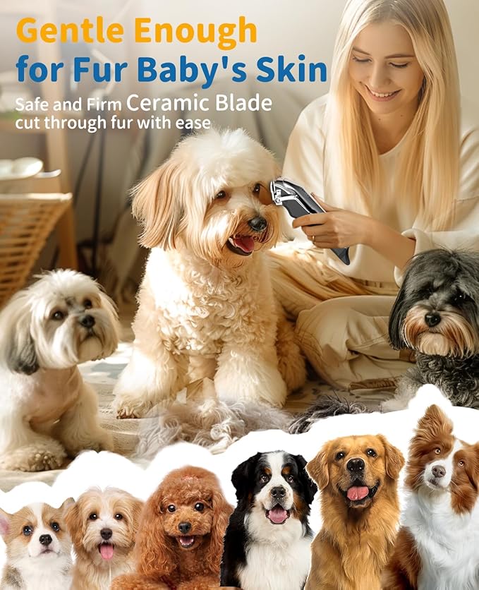 Cordless Dog Clippers for Grooming Professional for Thick Hair Coats, Low Noise Shaver Pet Grooming Kit with LED Display, Razors Dog Hair Shears Ceramic Blade, Pet Hair Trimmer for Dogs Cats (MS041)