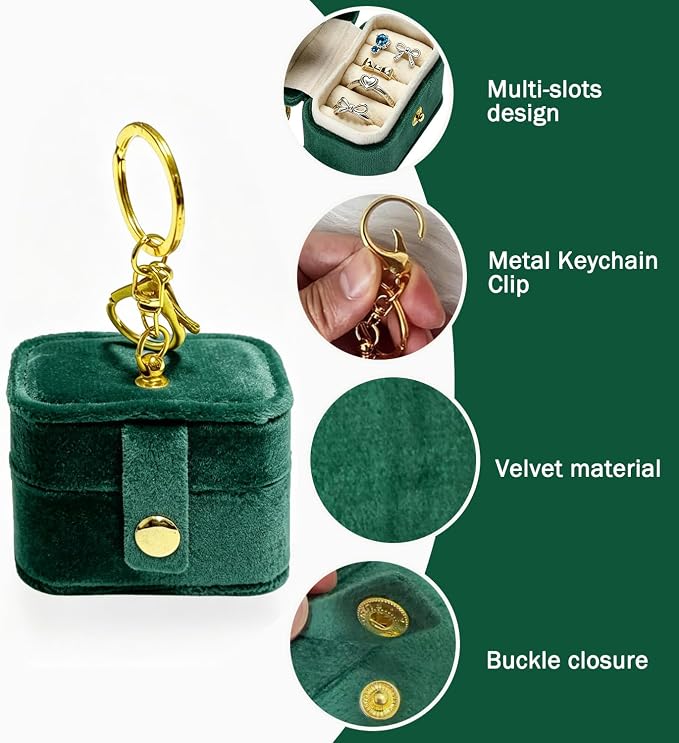 Ring Bearer Pillow Box for Dog Collar, Velvet Wedding Mini Ring Holder Pouch for Pet, Travel Ring Earrings Storage Box for Proposal Engagement Wedding Ceremony Party (Green)