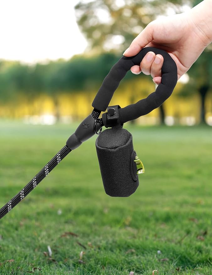 Gobeigo 2-in-1 Dog Poop Bag Holder【Easy Pull-Out Version】(Black) | Hard Plastic Insert & Soft Fabric Bag Snap-On Strap Dispenser Fits Retractable and Standard Leashes with 1 Roll Bags